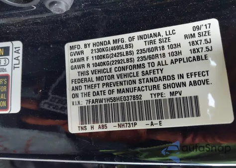 2017 Honda Cr-V Ex from USA, damaged, VIN 7FARW1H58HE037892